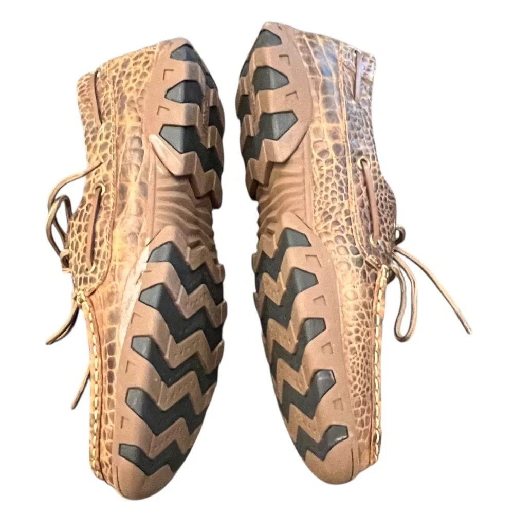 Ferrini Italia Crocodile Print‎ Leather Comfort Loafers Womens Brown Flats 8.5 D